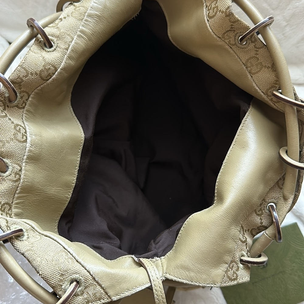 Gucci Beige Monogram Drawstring Bag - image 8